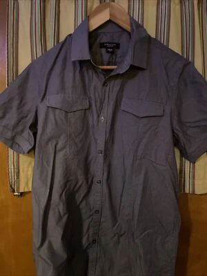 STRUCTURE Men’s Short Sleeve  Gray Button Down Cotton Shirt Size Medium Slim Fit - Image 1 of 4