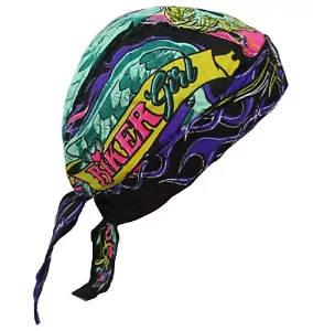 Biker Girl Heart Wings Doo Rag Headwrap Skull Cap Biker Durag Sweatband Capsmith - Picture 1 of 3