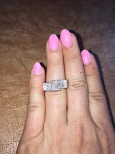 18K WEISSGOLD UNSICHTBAR GEFASST PRINZESSIN DIAMANT CLUSTER COCKTAIL STATEMENT RING - Bild 1 von 5