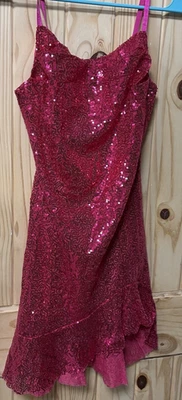Girls Pink Sequin Tiered Dress With Adjustable Straps, Tie & Zipper Size S New - Image 1 of 4