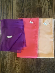 3 Vintage Scarves Vera & Masharr Freres Hand-rolled Made in Japan Bright Solids - Picture 1 of 15