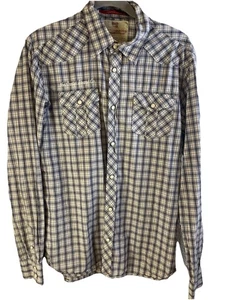 Camicia Scotch & Soda Collard Uomo Grande Blu Plaid Western Perla Snap Ricamata - Foto 1 di 10