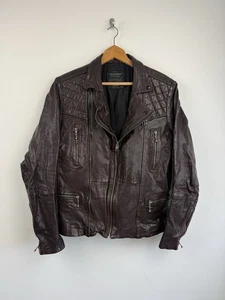 All Saints Mens Leather Jacket Medium Ox Blood Callerton Rock Biker Moto Punk - Picture 1 of 7