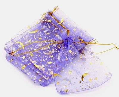 10 Moon Star Organza Gift Bags Wedding Jewelry Drawstring Xmas-3.54" x 2.76" Pur - Image 1 of 2
