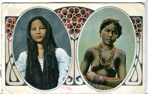 Philippines Manila and Country Girls 1910 cover on double vignette postcard - Picture 1 of 3