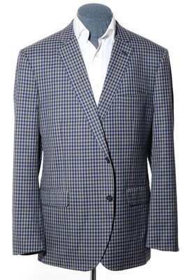 48L Long The Savile Row Co. Gray Blue Gingham Check Wool-Blend Sport Coat Blazer - Image 1 of 4