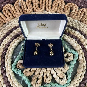 Vintage David Donahue goldfarben fester Liebesknoten doppelseitige Langhantel Manschettenknöpfe - Bild 1 von 7