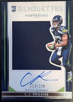 2016 C.J. PROSISE PANINI PREFERRED SILHOUETTES #75 RC AUTO PATCH /149 SEAHAWKS - Image 1 of 2