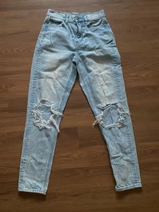 American Eagle Mom Jeans Damen Größe 00 26 x 27 Hellblau Waschung Used-Look - Bild 1 von 10