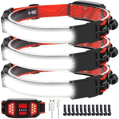 3X LED Rechargeable Head Lamp, Hard Hat Light 230° Illumination Lightweight H... - Image 1 of 4