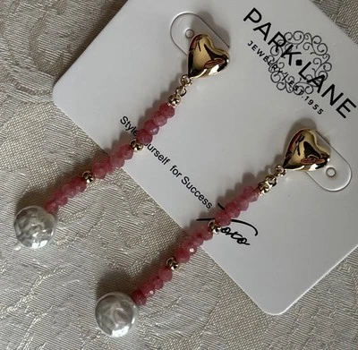 Park Lane Pixie серьги золотой тон пухлое сердце розовый бисер пресноводный жемчуг новый с Ярлыками - Изображение 1 из 4