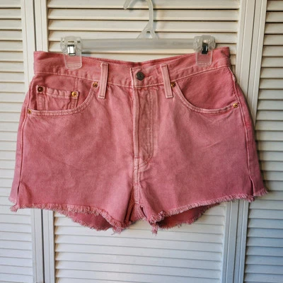Pantalones Cortos de Denim Levi's 501 Para Mujer Talla 28 Rosa Corte Alto Botón Mosca Dobladillo Crudo Foto 1 de 4
