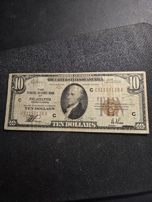 1929 $10 Federal Reserve Bank of Philadelphia, Pennsylvania - Image 1 of 4