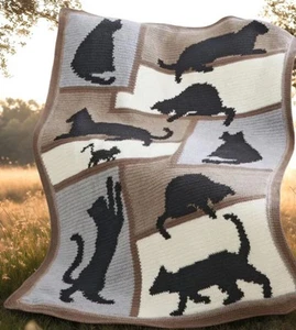 CAT & MOUSE CROCHET AFGHAN PATTERN DIGITAL DOWNLOAD SIZE 47” X 59” - Picture 1 of 2