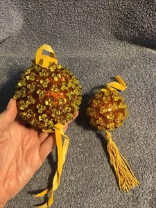 Vtg Sequin Christmas Ball Ornament Hand Made Art Push Pin MCM Retro Grandma Lot - Picture 1 of 8