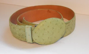 Ostrich Pattern Green Leather Belt Oval Buckle Western Style Women's 42"L - Picture 1 of 5