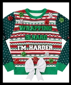 LIGHT UP WRAPPING IS HARD I'M HARDER Ugly Christmas Sweater BRAND NEW MEN MEDIUM - Picture 1 of 3