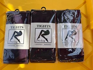 3 New Footed Opaque Purple Pantyhose Tights Lot One Size Fits 5’-5’8”,100-165 Lb - Picture 1 of 6