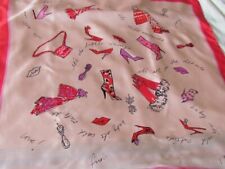 Anne Tylor Silk Twill Scarf Print Whimsical Shoes Boot Hat Abstract Red P ink