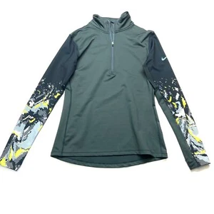 Nike Pro Hyperwarm Training Top Womens XL Green Gray 1/4 Zip Pullover Mock Neck - Picture 1 of 14