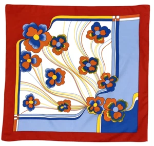 VTG 60S 70S RED WHITE BLUE ORANGE YELLOW FLORAL WAVY PSYCHEDELIC SCARF - Picture 1 of 4