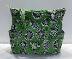 Vera Bradley Cupcake Green Retro Morgan Tote Purse Quilted Hobo Bag Geo Print - Picture 1 of 15