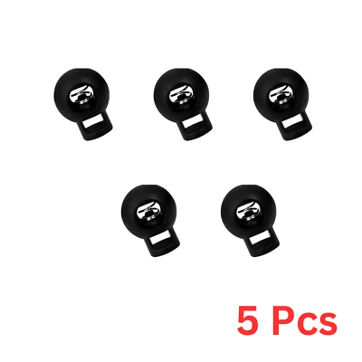 5 x Black Round Single Hole Spring Cord Locks End Toggles for Drawstrings Secure - Image 1 of 4