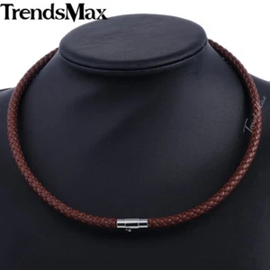 Braided Rope Cord Necklace Mens Chain Man-made Leather Choker 4/6/8mm 16-24 Inch - Picture 1 of 18