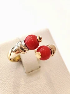ANELLO Vintage Contrariè in Oro 18 kt e CORALLO Rosso; 3 Gr - Picture 1 of 10