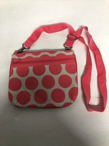 Thirty One 31 Mod Dot Crossbody Bag Pink Coral Nylon Small Adjustable Strap EUC - Picture 1 of 6