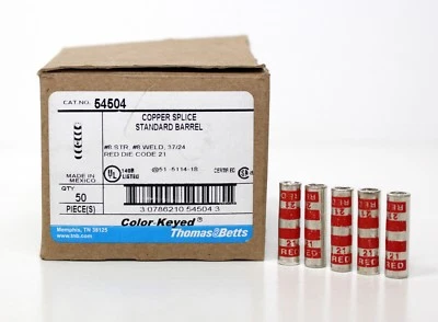 Caixa de 50 Thomas & Betts 54504 emenda de cobre barril padrão vermelho código 21 - Imagem 1 de 3