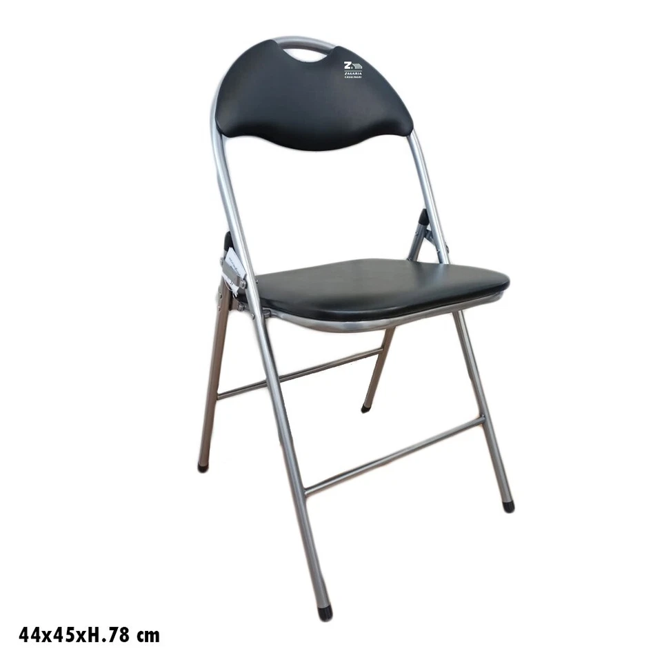 SEDIA PIEGHEVOLE IMBOTTITURA ECOPELLE NERA STRUTTURA METALLO SALVASPAZIO - Immagine 1 di 1