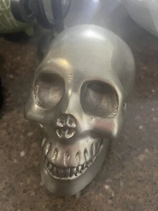 Pottery Barn Retired Silver Metal Halloween Skull Head  - Picture 1 of 6