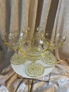 Yellow Block Optic Wine Glasses / Champagne Style Depression Glasses, Set of 7 - Picture 1 of 18