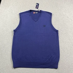 NEW Chaps Sweater Vest Mens Medium Knit Deep Sea Blue Cotton Preppy Golf NWT $45 - Picture 1 of 12