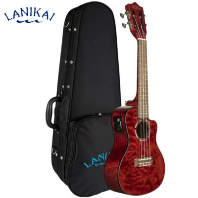 Lanikai QM-RDCEC Quilted Maple Red Concert Acoustic Electric Ukulele With Case - Image 1 of 4