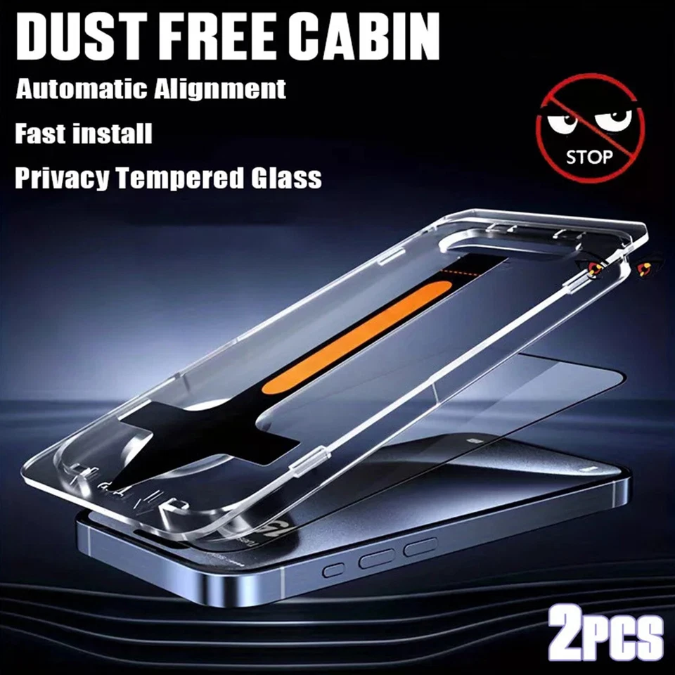 2x Privacy Screen Protector for iPhone 17 16 Pro Max 15 14 13 Auto Alignment Kit - Image 1 of 4