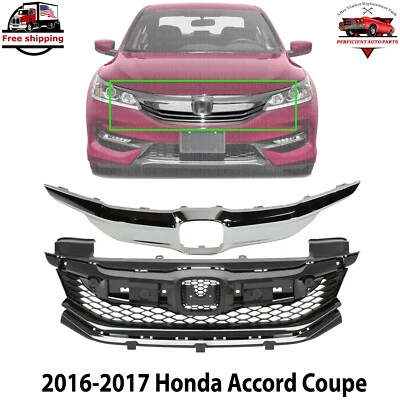Nuevo conjunto de rejilla de parachoques delantero + moldura cromada para Honda Accord 2016-17 cupé Foto 1 de 4