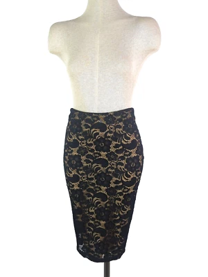 Falda de encaje David Lerner negra nude superpuesta talla XS 2 cintura alta elástica Foto 1 de 4