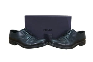 Prada Black Nero Leather Mens Oxford Derby Shoes Original Box UK9 US10 EU43 - Picture 1 of 13