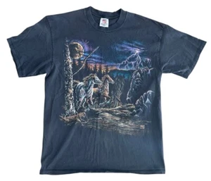 Vintage 90’s Faded Horse Lightning T-Shirt Nature Size XL Black - Picture 1 of 5