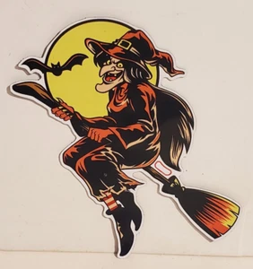 RETRO VINTAGE OLD STYLE HALLOWEEN DIE CUT FLEXIBLE VINYL MAGNET WITCH ON BROOM - Picture 1 of 2