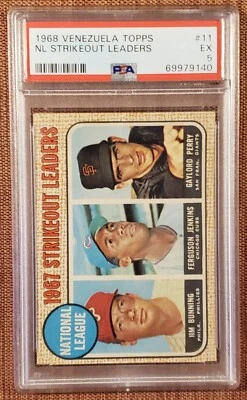 1968 Venezuelan Topps #11 Fergie Jenkins Jim Bunning Perry Baseball Card PSA 5 - Image 1 of 2
