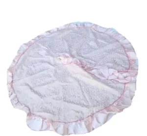 Pastel Pink Satin Gold Lace Ruffled 45" Christmas Tree Skirt *READ* - Picture 1 of 9