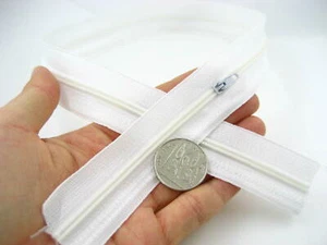 60cm Blanco Nailon Sin Tapón Cremallera Cojín Bolso Frijol Cremalleras Tapicería MERCERÍA - Imagen 1 de 6