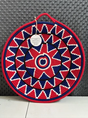 Moroccan Berber Tribal Hand Woven Wool Bread Centerpiece Basket 17" Diameter Cover