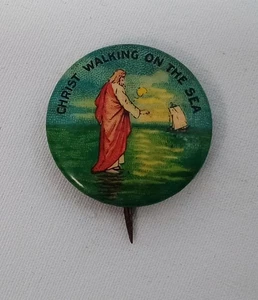 Vintage Pin Pinback Jesus Christ Walking on the Sea Water Sunday School Religion - Picture 1 of 3
