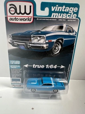 Auto World Vintage Muscle 1973 Plymouth Road Runner 1/64 Carta Danneggiata - Immagine 1 di 2