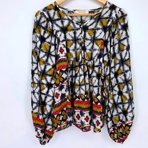 Solitaire Womens Boho Chic Colorful Geometric Artsy Tunic Blouse Size Medium - Picture 1 of 10
