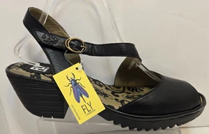 Sandalias de cuña Fly London Wyno023FLY de cuero negro para mujer talla 40 EE. UU. 9 - 9,5 NUEVAS - Imagen 1 de 14